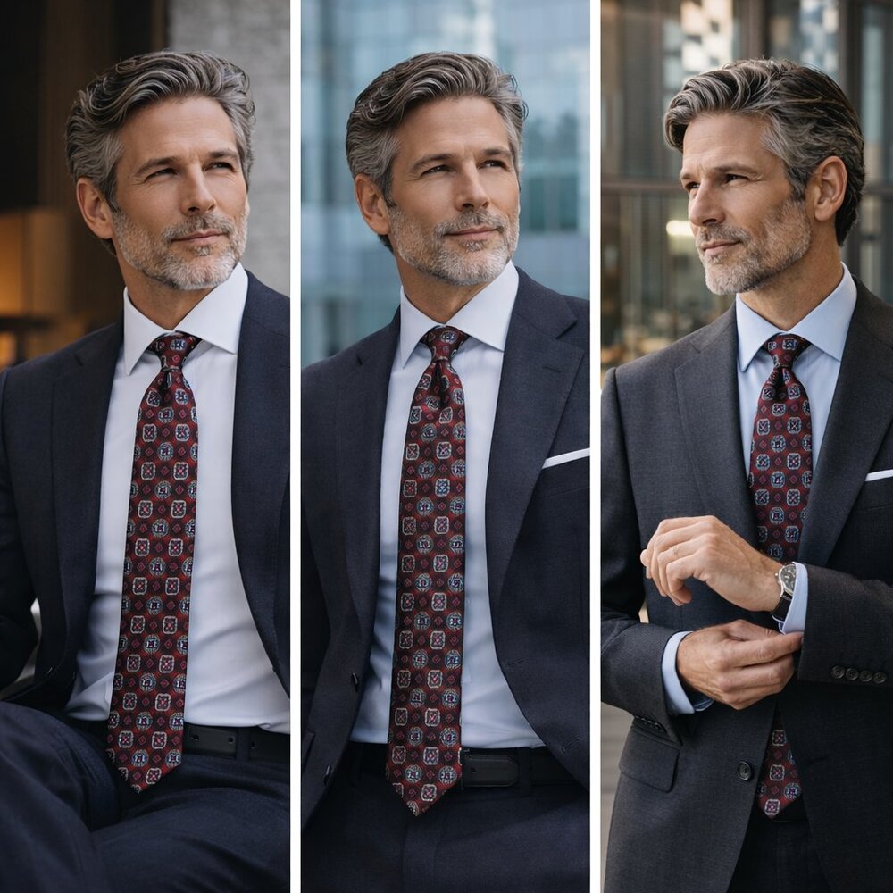 Vintage JASCO Silk Tie Made in Italy – Burgundy Geometric Medallion Necktie